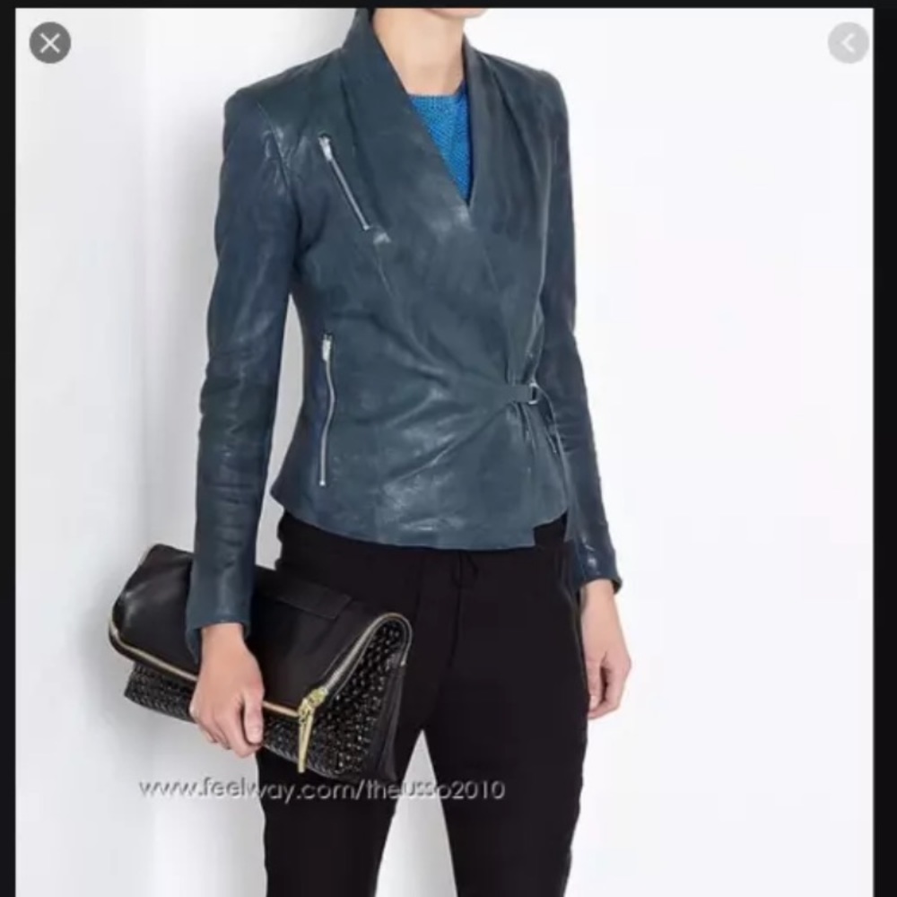 HELMUT‎ LANG Leather Jacket Coat Baltic Teal
